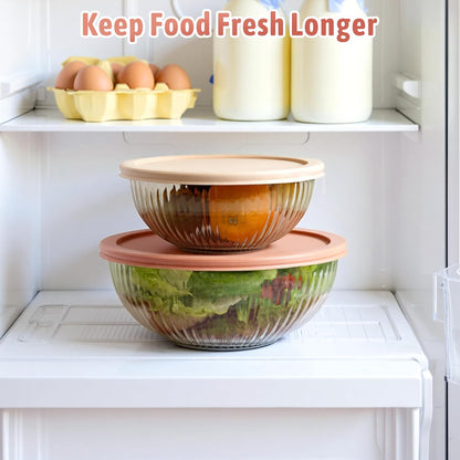 Glass Mixing Bowls with Lids Sets, 4 Packs Glass Bowls with Lids for Kitchen Baking, Meal Prepping and Salad, Bpa Free and Dishwasher Safe Serving Bowls, 0.2/0.5/1.1/2.1