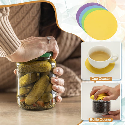 4pcs Silicone Jar Opener Pads, 12.5cm/5" Texture Can Opener Multipurpose Round Bottle Lid Opener Non-Slip Coasters for Weak Hands Seniors Children, Gray