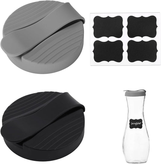2pcs Salad Dressing Bottle Cap Compatible with Good Seasons, Leak-Proof Airtight BPA-Free Silicone Salad Dressing Cruet Top Replacement Tight Fit & Closeable Cap(Grey, Black)