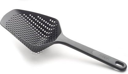 Scoop Plus Colander, Spoon Drainer/Strainer, Scoop, Drain and Serve, heat resistant up to 200°C (392°F), Dishwasher safe, Large, Black