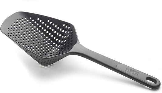 Scoop Plus Colander, Spoon Drainer/Strainer, Scoop, Drain and Serve, heat resistant up to 200°C (392°F), Dishwasher safe, Large, Black