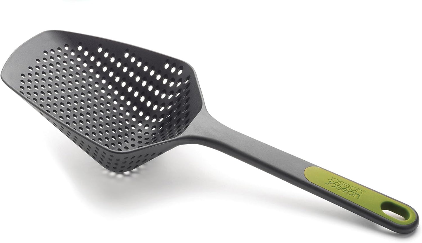 Scoop Plus Colander, Spoon Drainer/Strainer, Scoop, Drain and Serve, heat resistant up to 200°C (392°F), Dishwasher safe, Large, Black