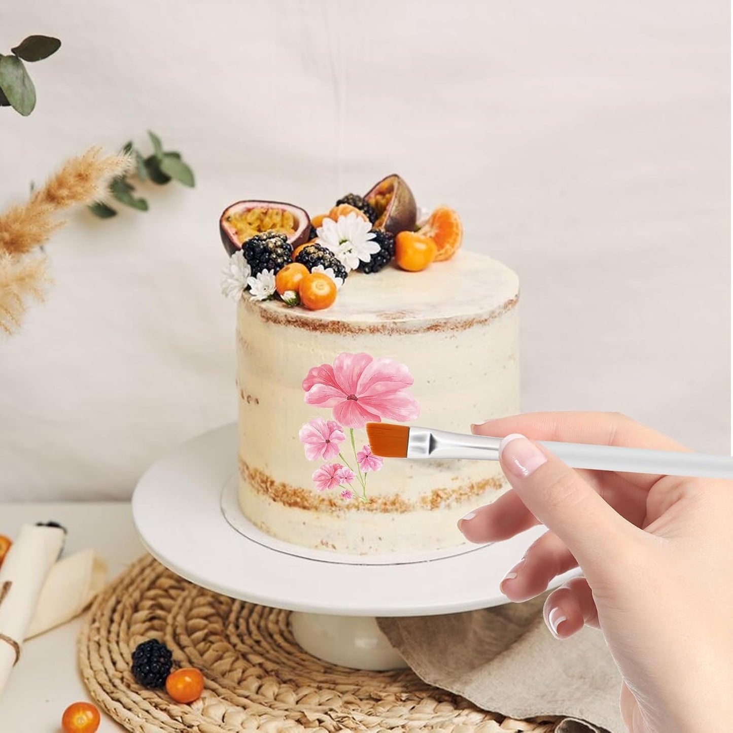 6pcs Cake Painting Brushes Food Safe Paint Brushes Cookie Decorating Paint Brush Food Baking Painting Brush for Cake Pastry Cookie Decorating for Basting, Cooking, Baking