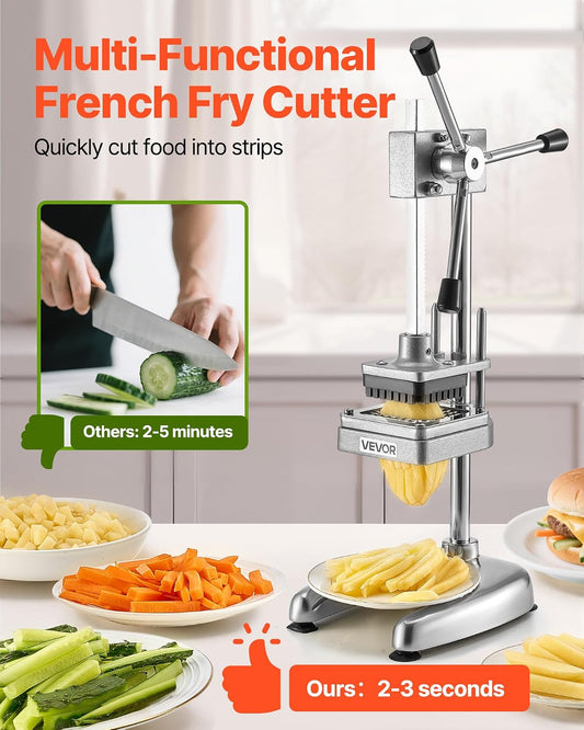 Commercial French Fry Cutter, Stainless Steel Vegetable Fruit Chopper with 3 Replacement Blades 1/2-Inch 3/8-Inch 1/4-Inch, Manual Potato Slicer Dicer for Restaurants & Home Kitchen
