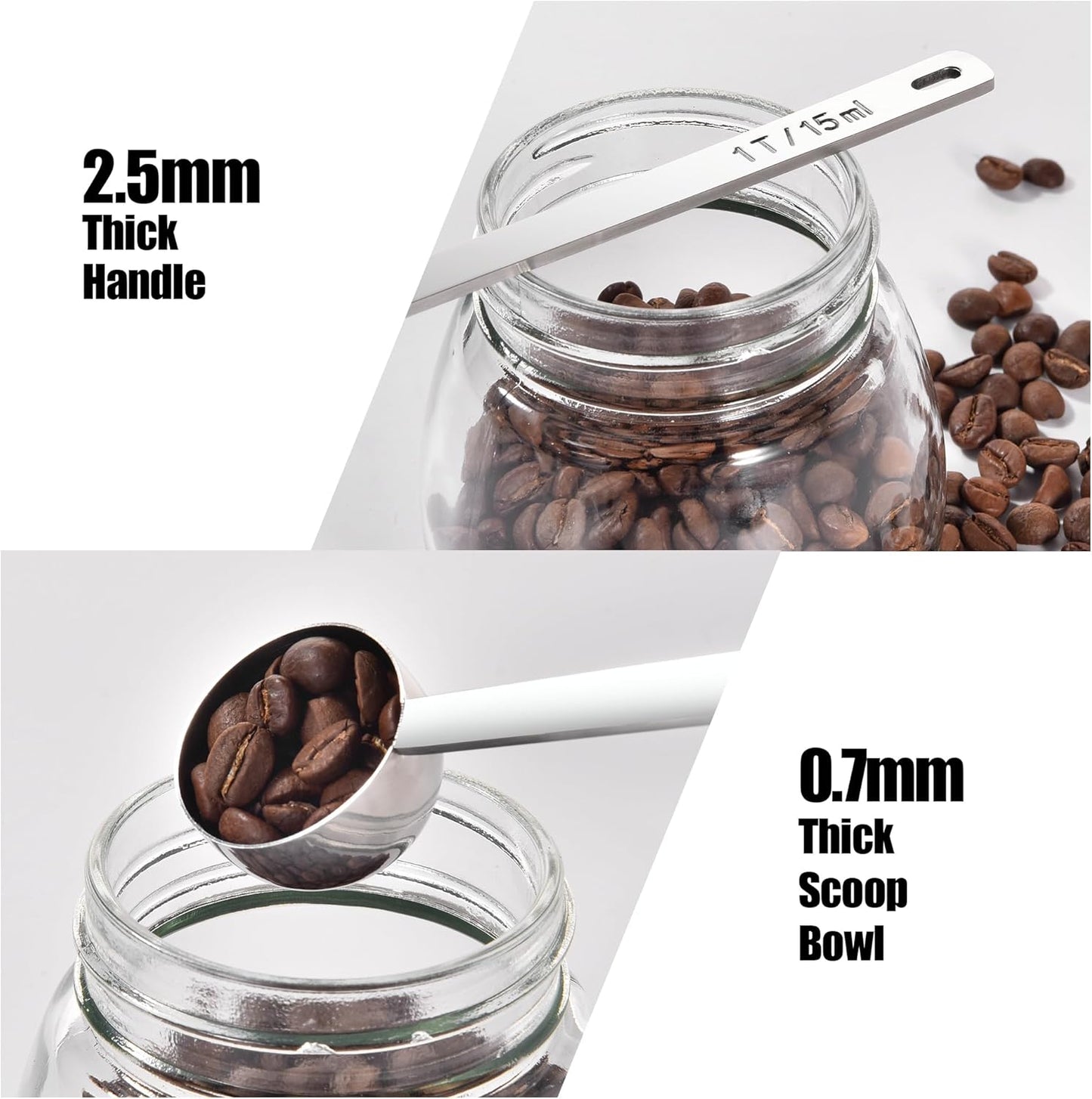 18/8 Stainless Steel Coffee Scoop, Food-Grade Metal Measuring Spoon with 6.9in Long Handle, Tablespoon Scooper for Coffee Beans, Ground Coffee, Espresso, Protein Powders, Tea, Sugar (1 Tbsp)