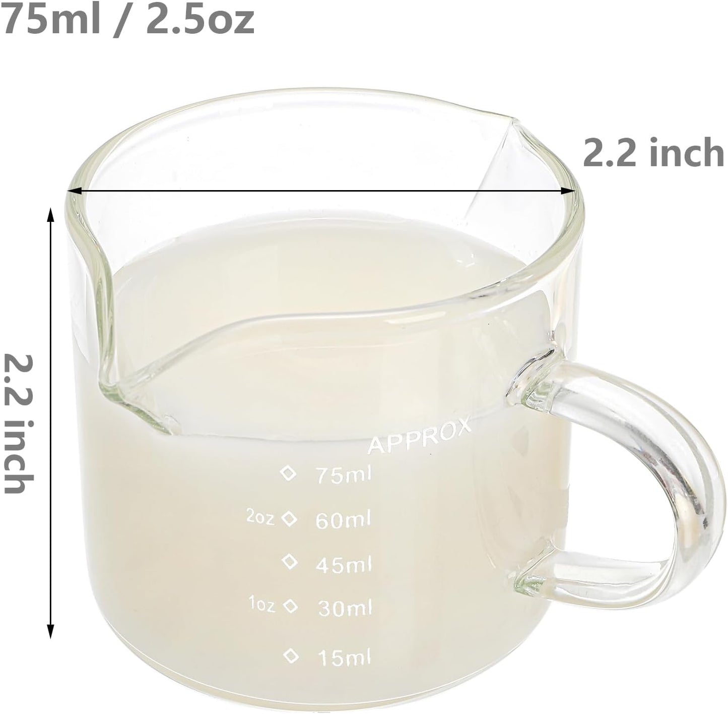 4 Pack Measuring Cups Espresso Shot Glasses, Double Spouts Espresso Cup Glass Graduated 75 ML/ 2.5 OZ for Milk Pitcher, Coffee Maker Accessories