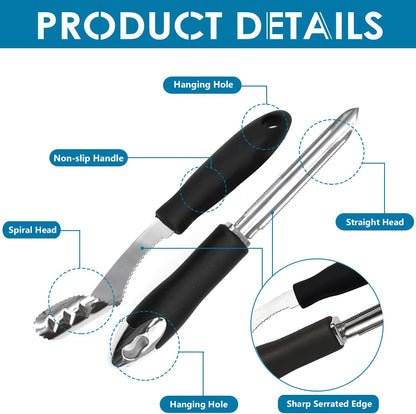 Jalapeno Pepper Corer, Set of 2, Stainless Steel Zucchini Cucumber Corer with Serrated Slice and Rubber Handle, Core Deseeder for Jalapenos, Chilis, Bell Peppers
