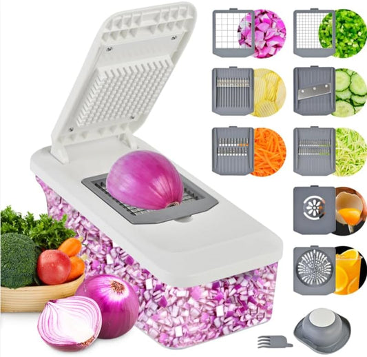 Vegetable Chopper Mandoline Slicer, 6 Blade Chopper, 10-in-1 Gray | Onion Potato Dicer, Veggie Cutter for Salad, Carrot, Cucumber Home Kitchen Gadgets Accessories Essentials(Grayish White)
