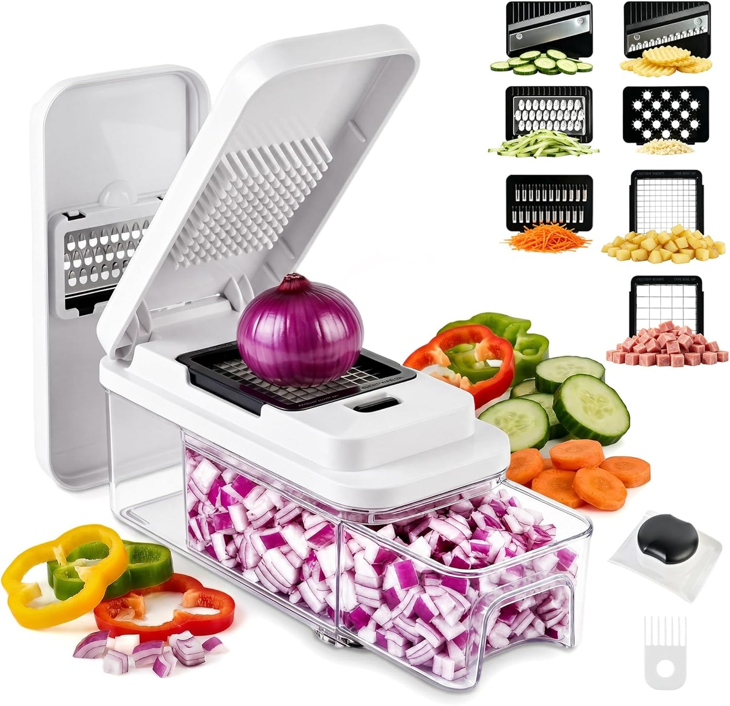 Vegetable Chopper Mandoline Slicer, 6 Blade Chopper, 10-in-1 Gray | Onion Potato Dicer, Veggie Cutter for Salad, Carrot, Cucumber Home Kitchen Gadgets Accessories Essentials(Grayish White)