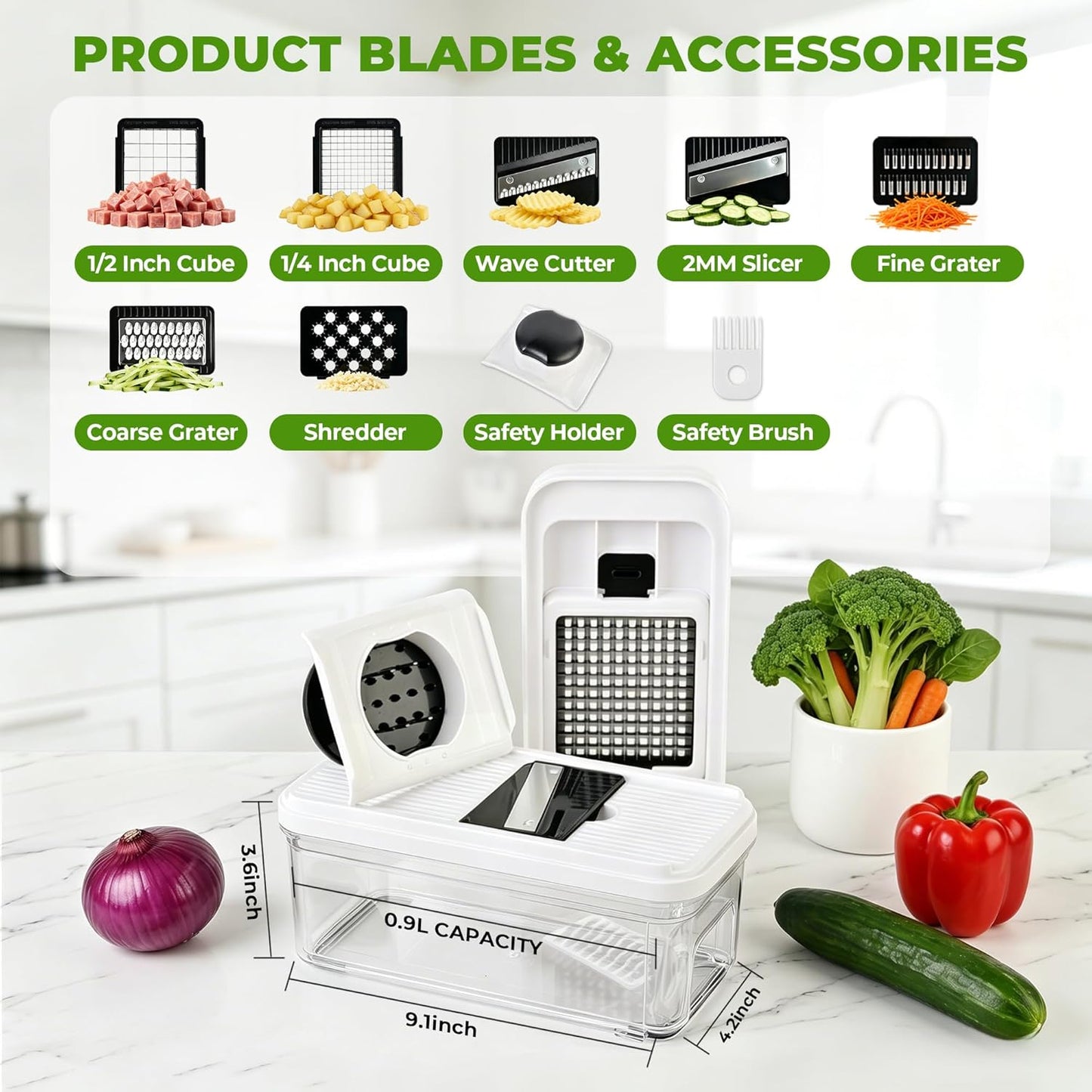 Vegetable Chopper Mandoline Slicer, 6 Blade Chopper, 10-in-1 Gray | Onion Potato Dicer, Veggie Cutter for Salad, Carrot, Cucumber Home Kitchen Gadgets Accessories Essentials(Grayish White)