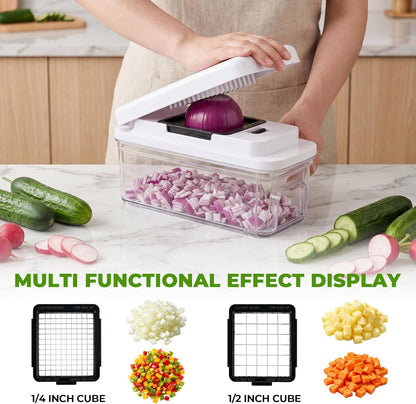 Vegetable Chopper Mandoline Slicer, 6 Blade Chopper, 10-in-1 Gray | Onion Potato Dicer, Veggie Cutter for Salad, Carrot, Cucumber Home Kitchen Gadgets Accessories Essentials(Grayish White)