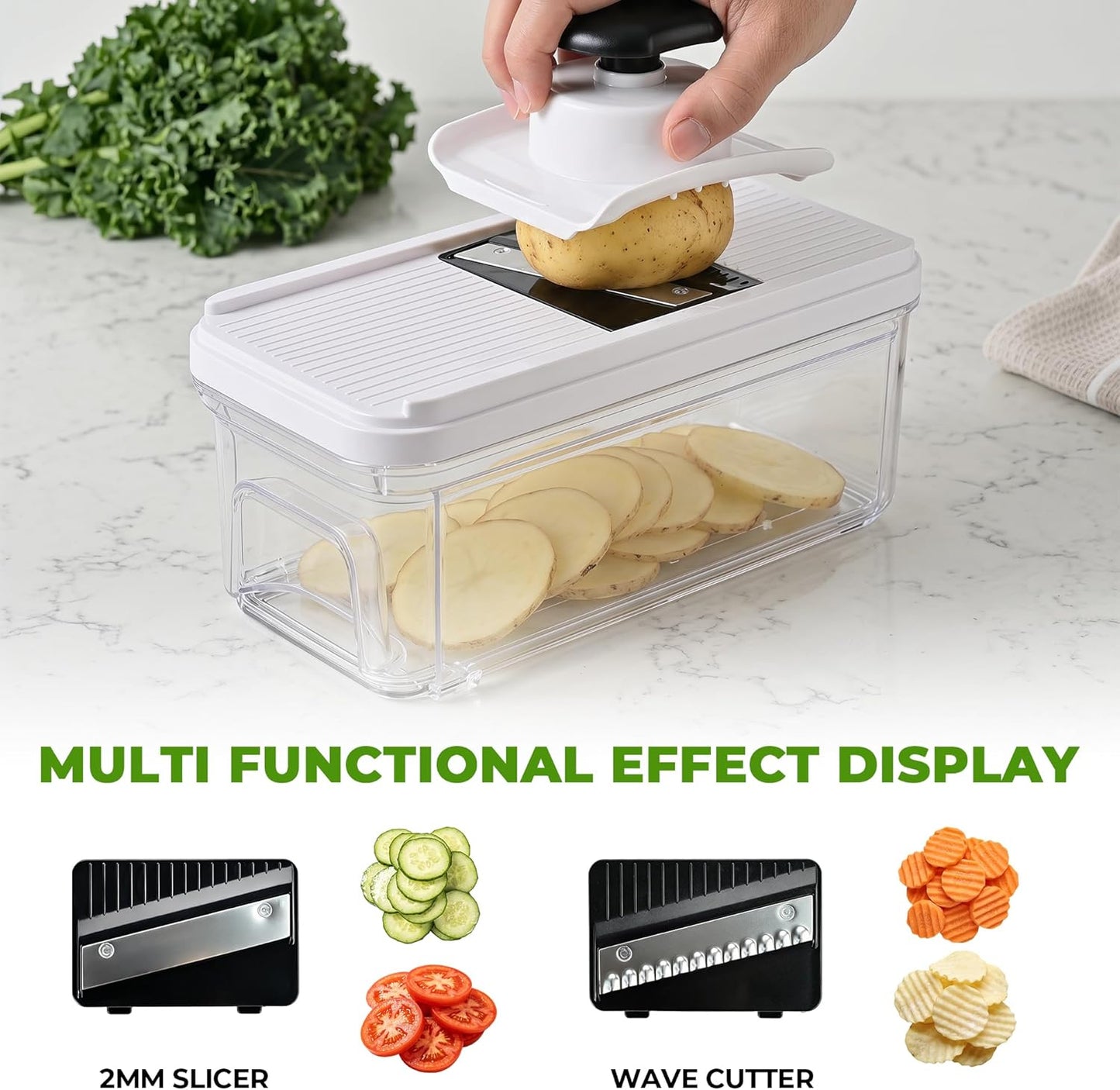 Vegetable Chopper Mandoline Slicer, 6 Blade Chopper, 10-in-1 Gray | Onion Potato Dicer, Veggie Cutter for Salad, Carrot, Cucumber Home Kitchen Gadgets Accessories Essentials(Grayish White)