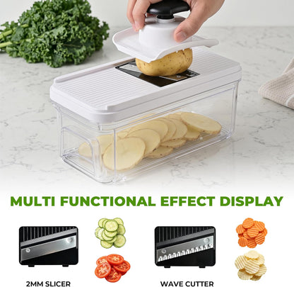 Vegetable Chopper Mandoline Slicer, 6 Blade Chopper, 10-in-1 Gray | Onion Potato Dicer, Veggie Cutter for Salad, Carrot, Cucumber Home Kitchen Gadgets Accessories Essentials(Grayish White)