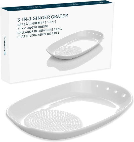 3 in 1 Porcelain Ginger Grater Tool Spoon Rest Herb Stripper, 6.5 x 4.3 inches for Kitchen, Japanese Ceramic Garlic Grinding Wasabi Grater Plate Dish for Daikon Radish & Parmesan Cheese