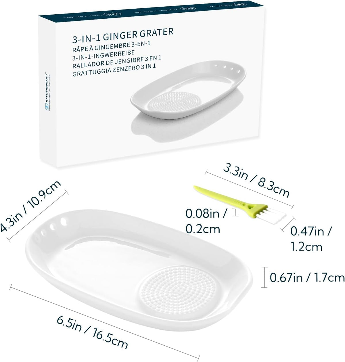 3 in 1 Porcelain Ginger Grater Tool Spoon Rest Herb Stripper, 6.5 x 4.3 inches for Kitchen, Japanese Ceramic Garlic Grinding Wasabi Grater Plate Dish for Daikon Radish & Parmesan Cheese