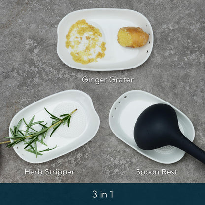 3 in 1 Porcelain Ginger Grater Tool Spoon Rest Herb Stripper, 6.5 x 4.3 inches for Kitchen, Japanese Ceramic Garlic Grinding Wasabi Grater Plate Dish for Daikon Radish & Parmesan Cheese