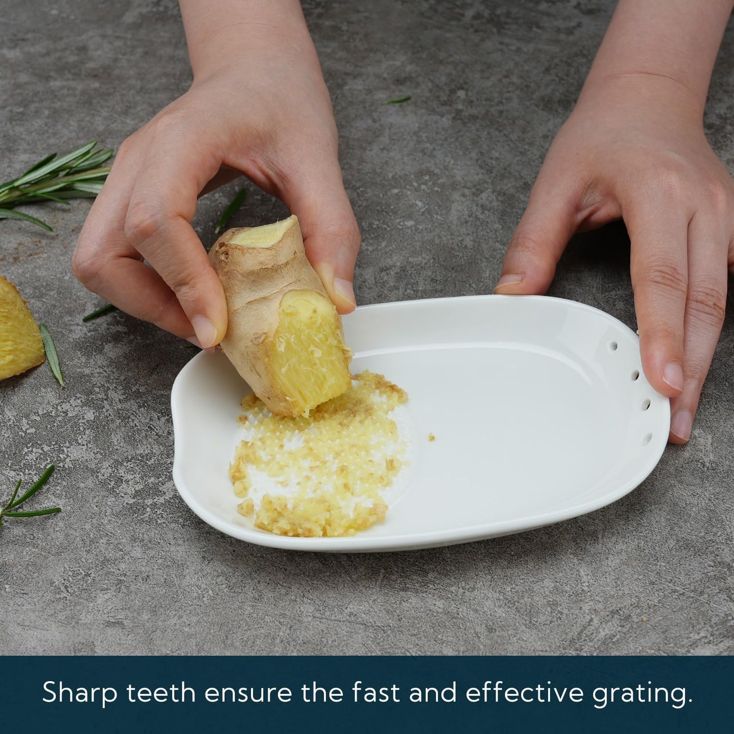 3 in 1 Porcelain Ginger Grater Tool Spoon Rest Herb Stripper, 6.5 x 4.3 inches for Kitchen, Japanese Ceramic Garlic Grinding Wasabi Grater Plate Dish for Daikon Radish & Parmesan Cheese