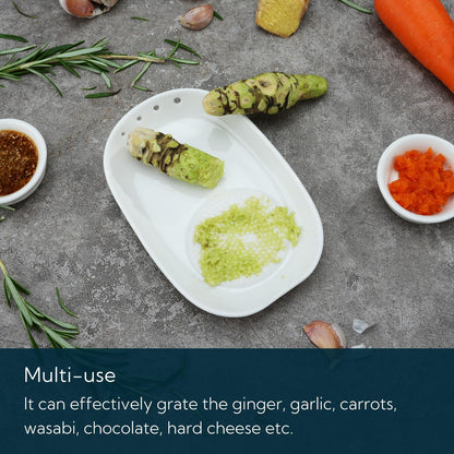 3 in 1 Porcelain Ginger Grater Tool Spoon Rest Herb Stripper, 6.5 x 4.3 inches for Kitchen, Japanese Ceramic Garlic Grinding Wasabi Grater Plate Dish for Daikon Radish & Parmesan Cheese