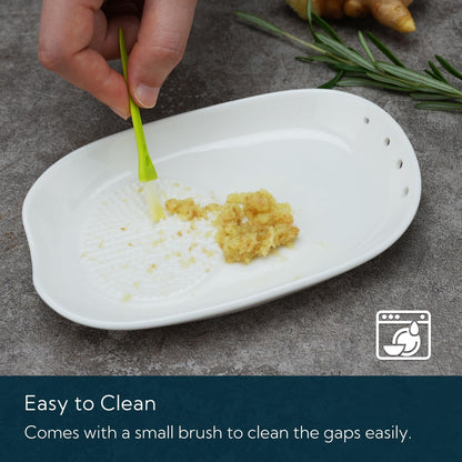 3 in 1 Porcelain Ginger Grater Tool Spoon Rest Herb Stripper, 6.5 x 4.3 inches for Kitchen, Japanese Ceramic Garlic Grinding Wasabi Grater Plate Dish for Daikon Radish & Parmesan Cheese