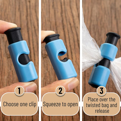 Squeeze and Lock Bread Bag Clips, 2.4 Inch, 8 Pack | Multicolor Squeeze Lock Clips, Reusable Bag Closures for Bread, Snacks, Coffee, Food Storage, Fits Thick and Thin Bags