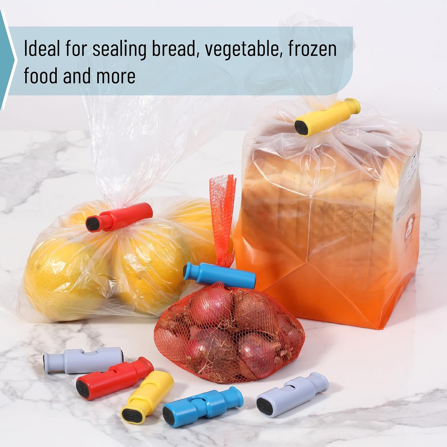 Squeeze and Lock Bread Bag Clips, 2.4 Inch, 8 Pack | Multicolor Squeeze Lock Clips, Reusable Bag Closures for Bread, Snacks, Coffee, Food Storage, Fits Thick and Thin Bags