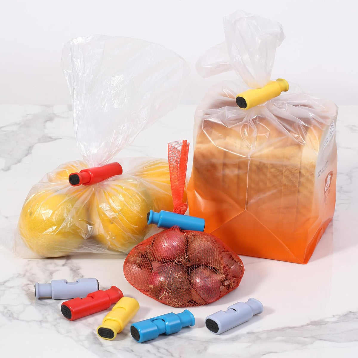 Squeeze and Lock Bread Bag Clips, 2.4 Inch, 8 Pack | Multicolor Squeeze Lock Clips, Reusable Bag Closures for Bread, Snacks, Coffee, Food Storage, Fits Thick and Thin Bags