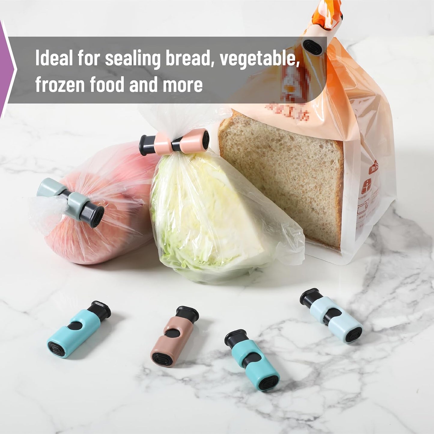 Squeeze and Lock Bread Bag Clips, 2.4 Inch, 8 Pack | Multicolor Squeeze Lock Clips, Reusable Bag Closures for Bread, Snacks, Coffee, Food Storage, Fits Thick and Thin Bags