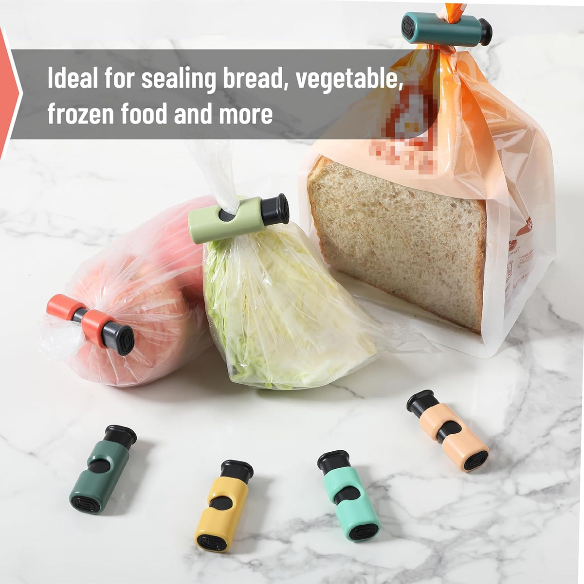 Squeeze and Lock Bread Bag Clips, 2.4 Inch, 8 Pack | Multicolor Squeeze Lock Clips, Reusable Bag Closures for Bread, Snacks, Coffee, Food Storage, Fits Thick and Thin Bags