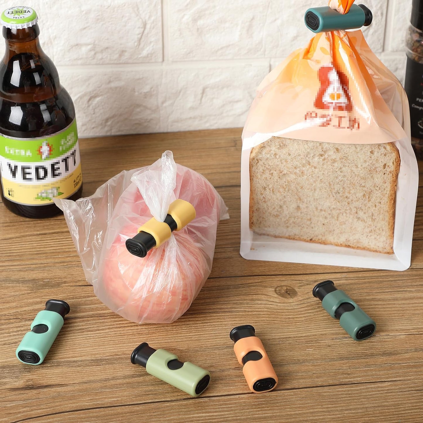Squeeze and Lock Bread Bag Clips, 2.4 Inch, 8 Pack | Multicolor Squeeze Lock Clips, Reusable Bag Closures for Bread, Snacks, Coffee, Food Storage, Fits Thick and Thin Bags