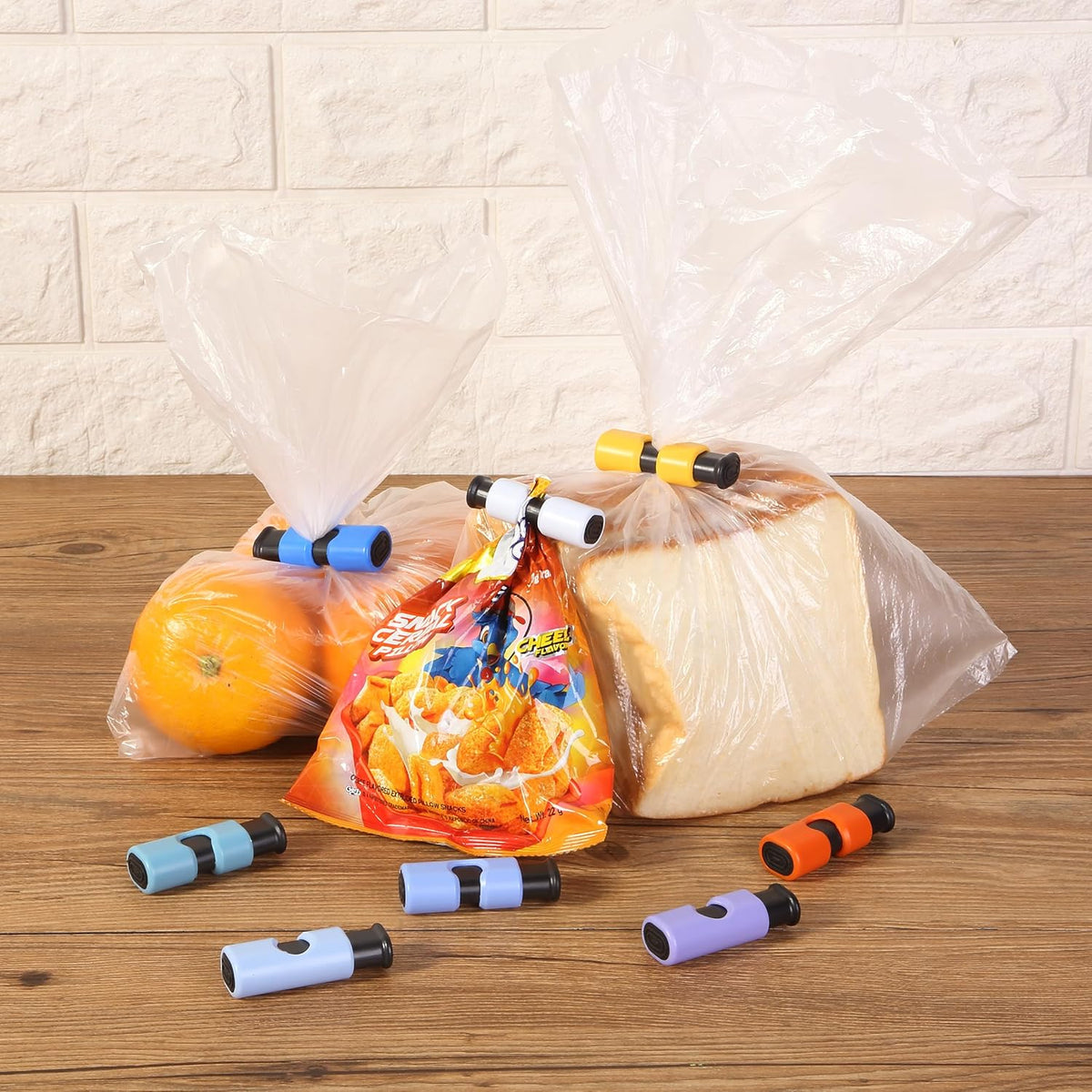 Squeeze and Lock Bread Bag Clips, 2.4 Inch, 8 Pack | Multicolor Squeeze Lock Clips, Reusable Bag Closures for Bread, Snacks, Coffee, Food Storage, Fits Thick and Thin Bags