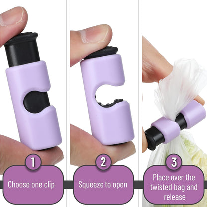 Squeeze and Lock Bread Bag Clips, 2.4 Inch, 8 Pack | Multicolor Squeeze Lock Clips, Reusable Bag Closures for Bread, Snacks, Coffee, Food Storage, Fits Thick and Thin Bags