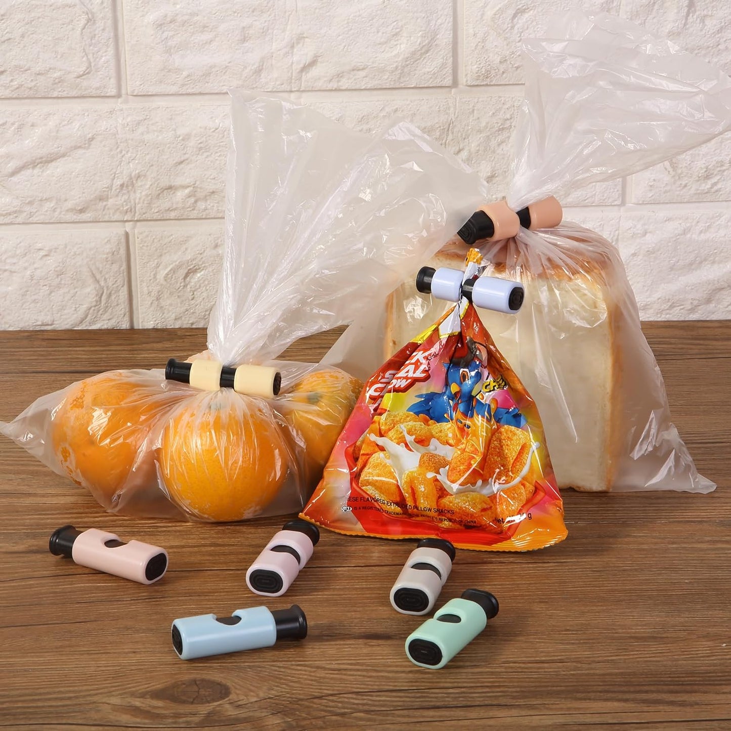 Squeeze and Lock Bread Bag Clips, 2.4 Inch, 8 Pack | Multicolor Squeeze Lock Clips, Reusable Bag Closures for Bread, Snacks, Coffee, Food Storage, Fits Thick and Thin Bags