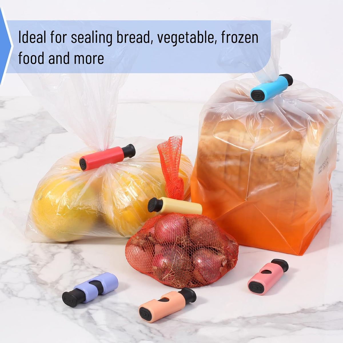 Squeeze and Lock Bread Bag Clips, 2.4 Inch, 8 Pack | Multicolor Squeeze Lock Clips, Reusable Bag Closures for Bread, Snacks, Coffee, Food Storage, Fits Thick and Thin Bags
