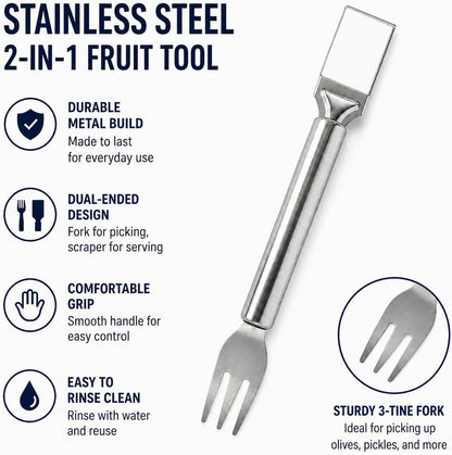 2-in-1 Stainless Steel Watermelon Fork Slicer, Portable Fruit Cutter for Quick Melon Cubes, Summer Kitchen Gadget for Picnic, Camping and Parties, Silver (1 Pack)