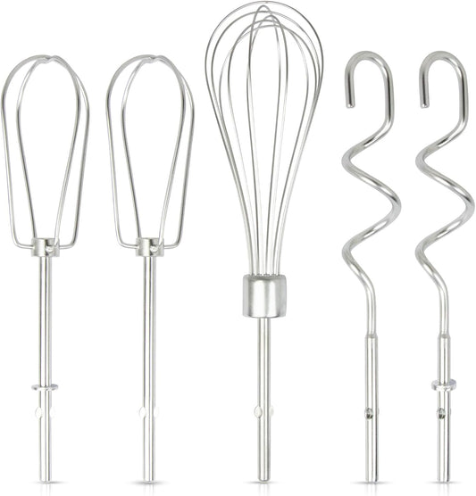 5 PCS Hand Mixer Attachments, Professional Hand Mixer Replacement Beaters, Whisk and Dough Hooks, Replacement Beaters Hand Mixer Compatible with KHM3 KHM5 KHM7 KHM9