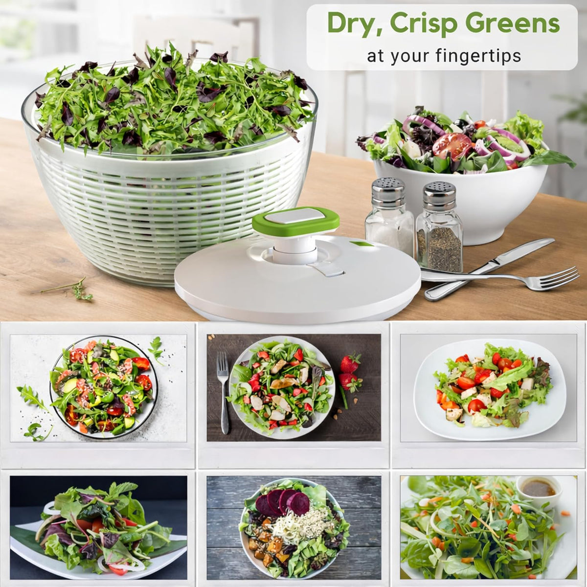 Large 6.2-Quart Collapsible Salad Spinner: Manual One-Handed Pump Vegetable Washer Dryer Drainer Strainer, BPA-Free Bowl, Basket Colander & Lid, Compact Storage, for Greens Herbs Fruits