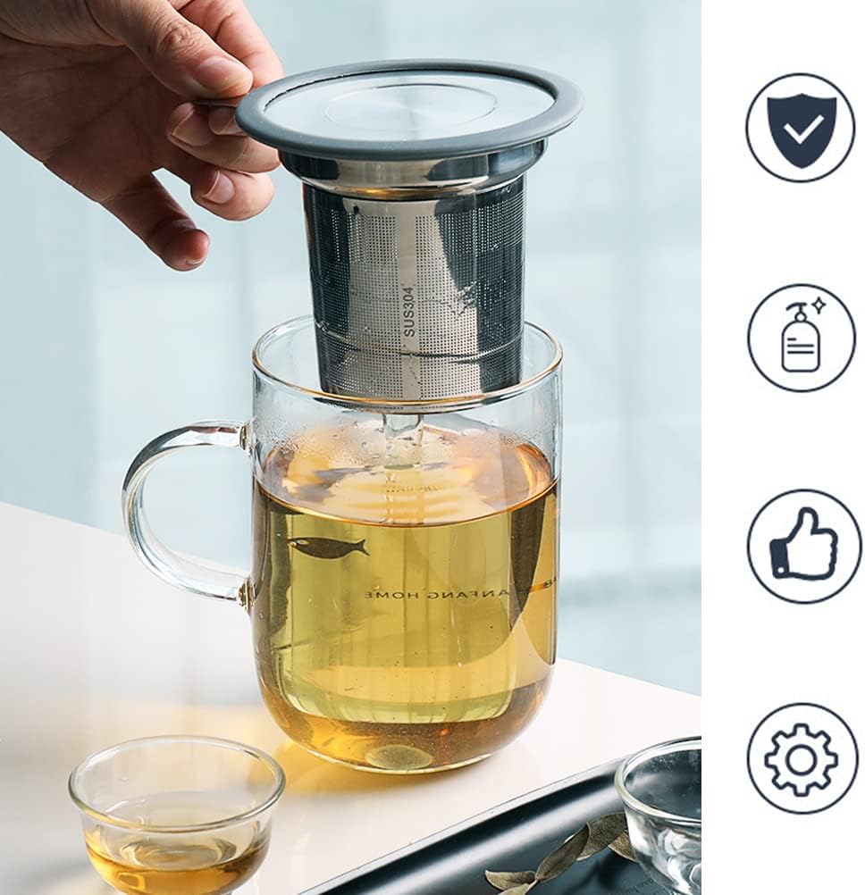Tea Infuser, Extra Fine Mesh Tea Strainer with Silicone Lid, 304 Stainless Steel Tea Infusers for Loose Tea, Tea Steeper Basket Filter for Teapot, Mug, Cup