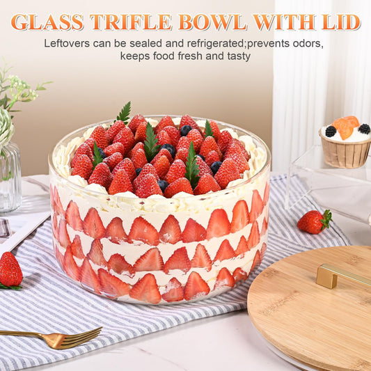 Large Salad Bowl, 10 inch Trifle Bowl with Sealed Lid, Versatile Mixing and Serving Bowl for Laying Ice Cream, Cake, Salad, Fruit, Baking, Dessert and Party Diy, Microwave Safe
