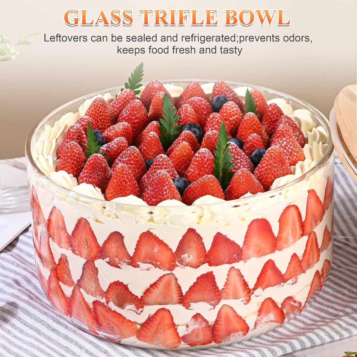 Large Salad Bowl, 10 inch Trifle Bowl with Sealed Lid, Versatile Mixing and Serving Bowl for Laying Ice Cream, Cake, Salad, Fruit, Baking, Dessert and Party Diy, Microwave Safe