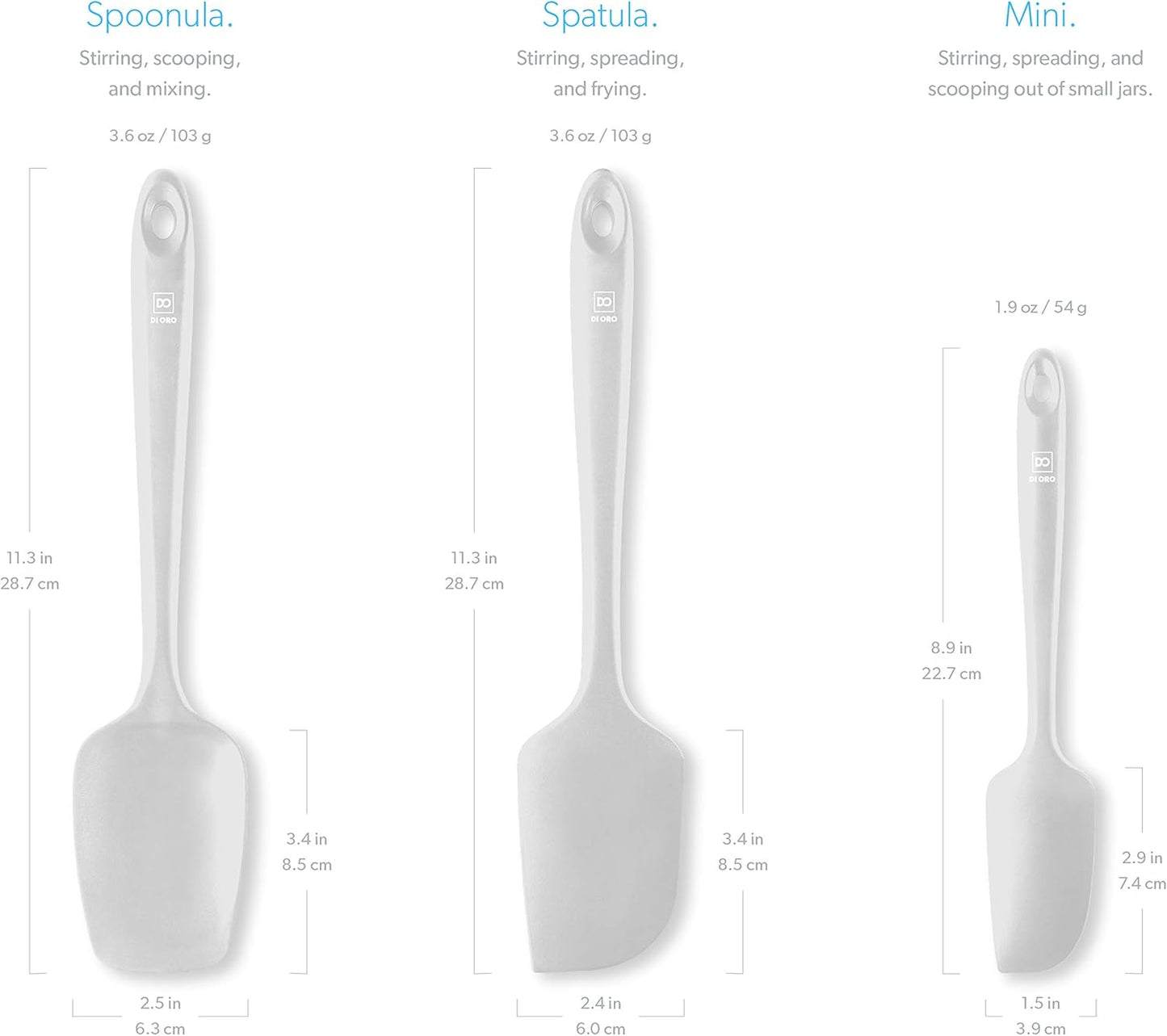 Silicone Spatula Set - Rubber Kitchen Spatulas for Baking, Cooking, & Mixing - 600°F Heat-Resistant & BPA Free Silicone Scraper Spatulas for Nonstick Cookware - Dishwasher Safe (3pc, Black)