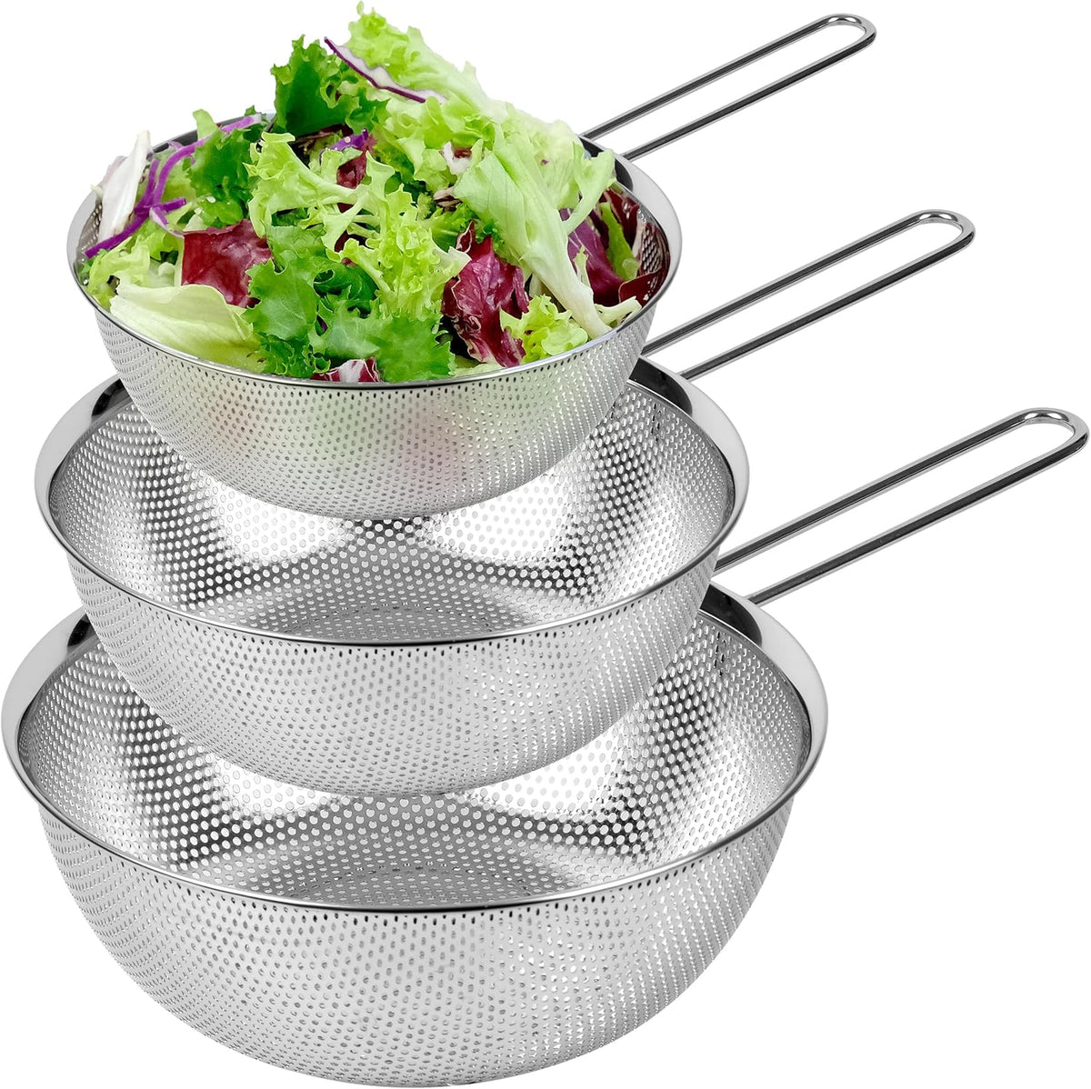Shallow Stainless Steel Colander Set of 3, 2/3/4 Qt, Berry Tray