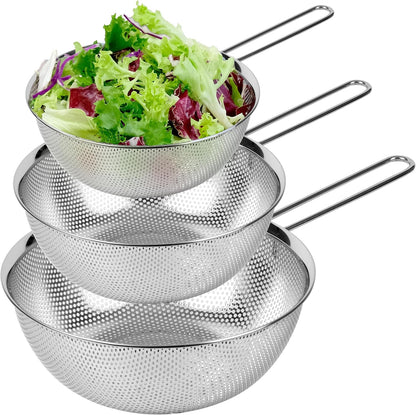 Shallow Stainless Steel Colander Set of 3, 2/3/4 Qt, Berry Tray