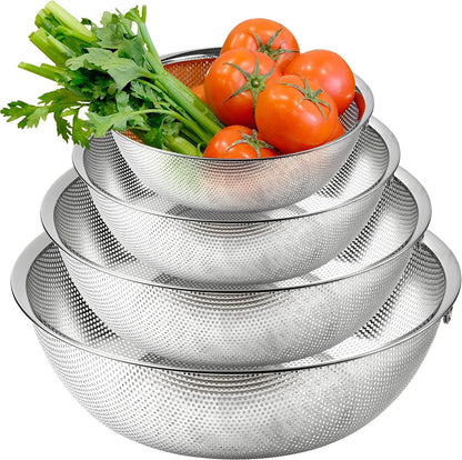 Shallow Stainless Steel Colander Set of 3, 2/3/4 Qt, Berry Tray