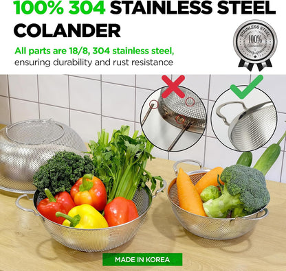 Shallow Stainless Steel Colander Set of 3, 2/3/4 Qt, Berry Tray