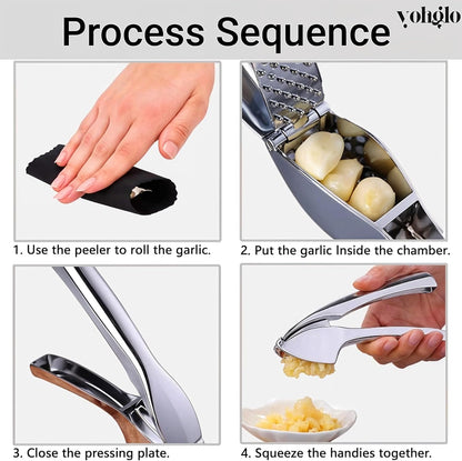 Garlic press includes cleaning brush and silicone peeler that is used for mincer/grater/smasher/crusher. Essential Kitchen Utensil for Effortless prep for home and kitchen must haves.