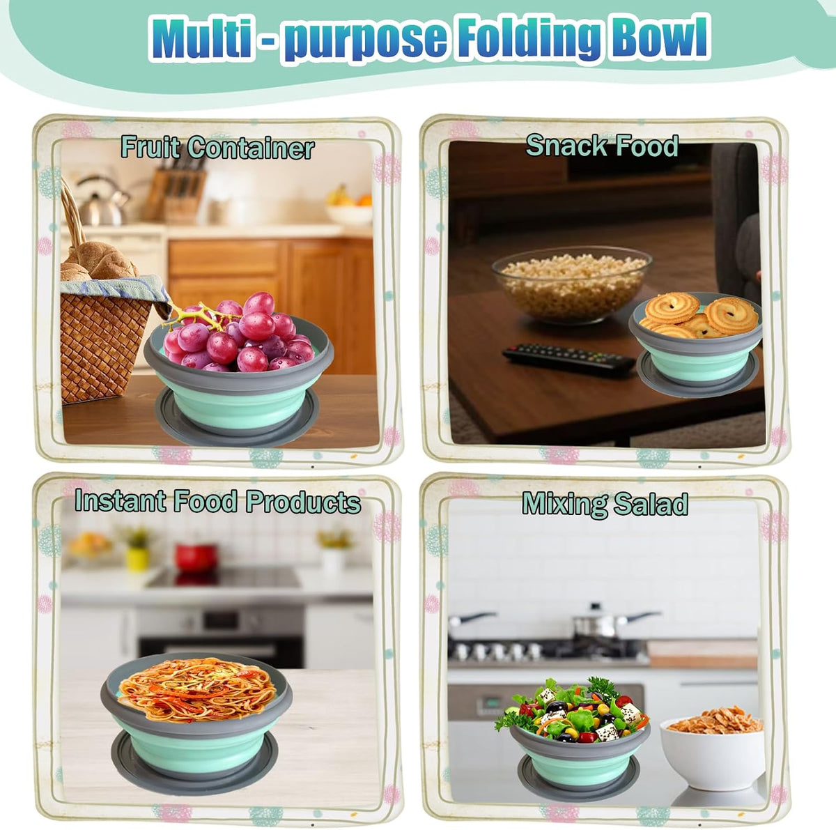 Collapsible Camping Bowl with Lid, Foldable Food Container