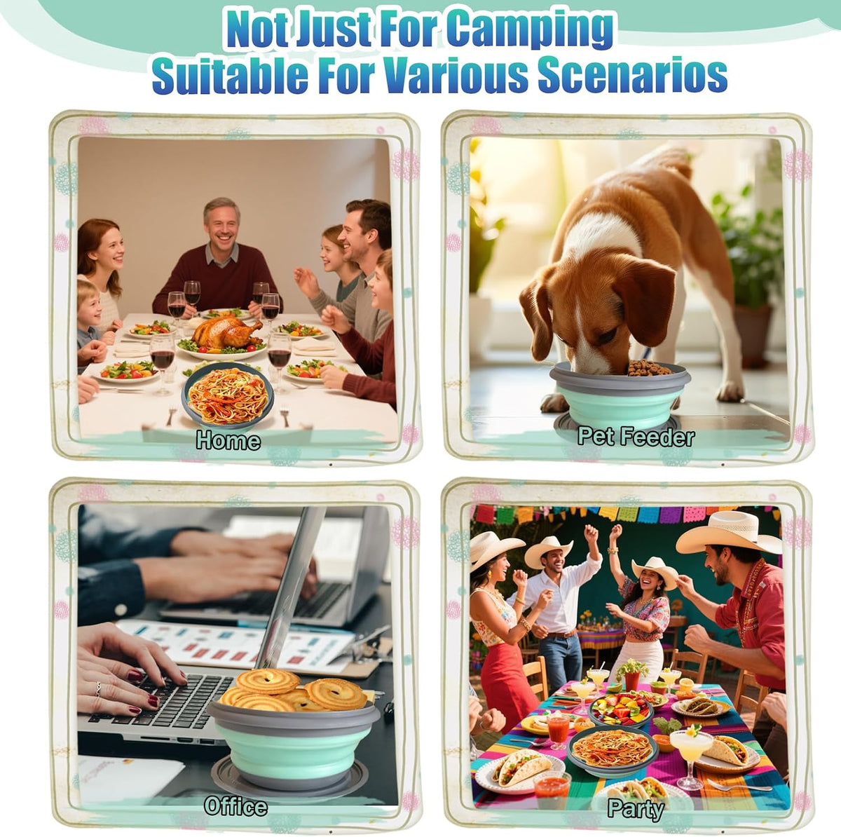 Collapsible Camping Bowl with Lid, Foldable Food Container