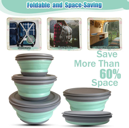 Collapsible Camping Bowl with Lid, Foldable Food Container