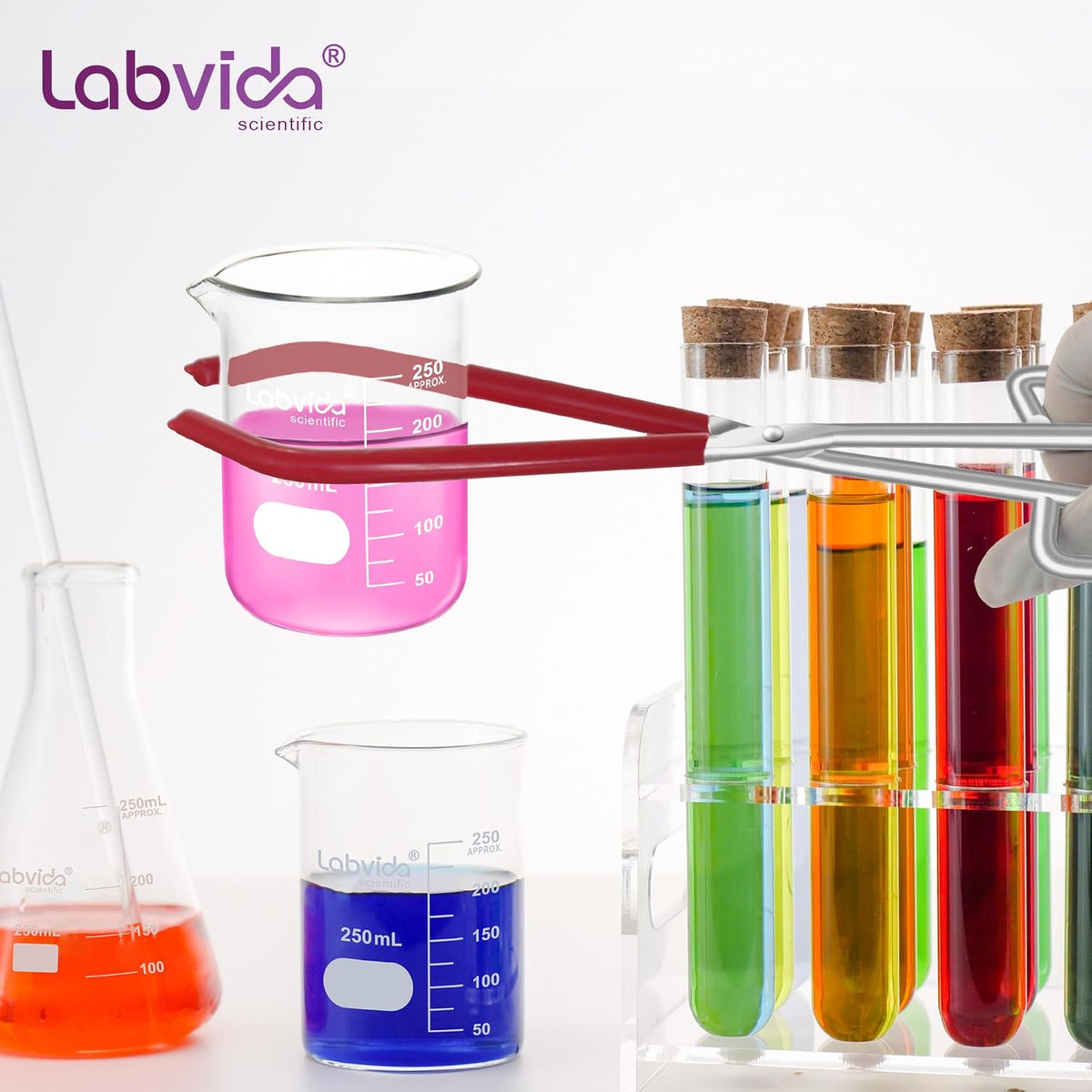Upgrated 6 Size Low Form Glass Beaker Set, 25ml 50ml 100ml 250ml 500ml 1000ml, 3.3 Boro Glass beakers with Printed Graduation, LVA019