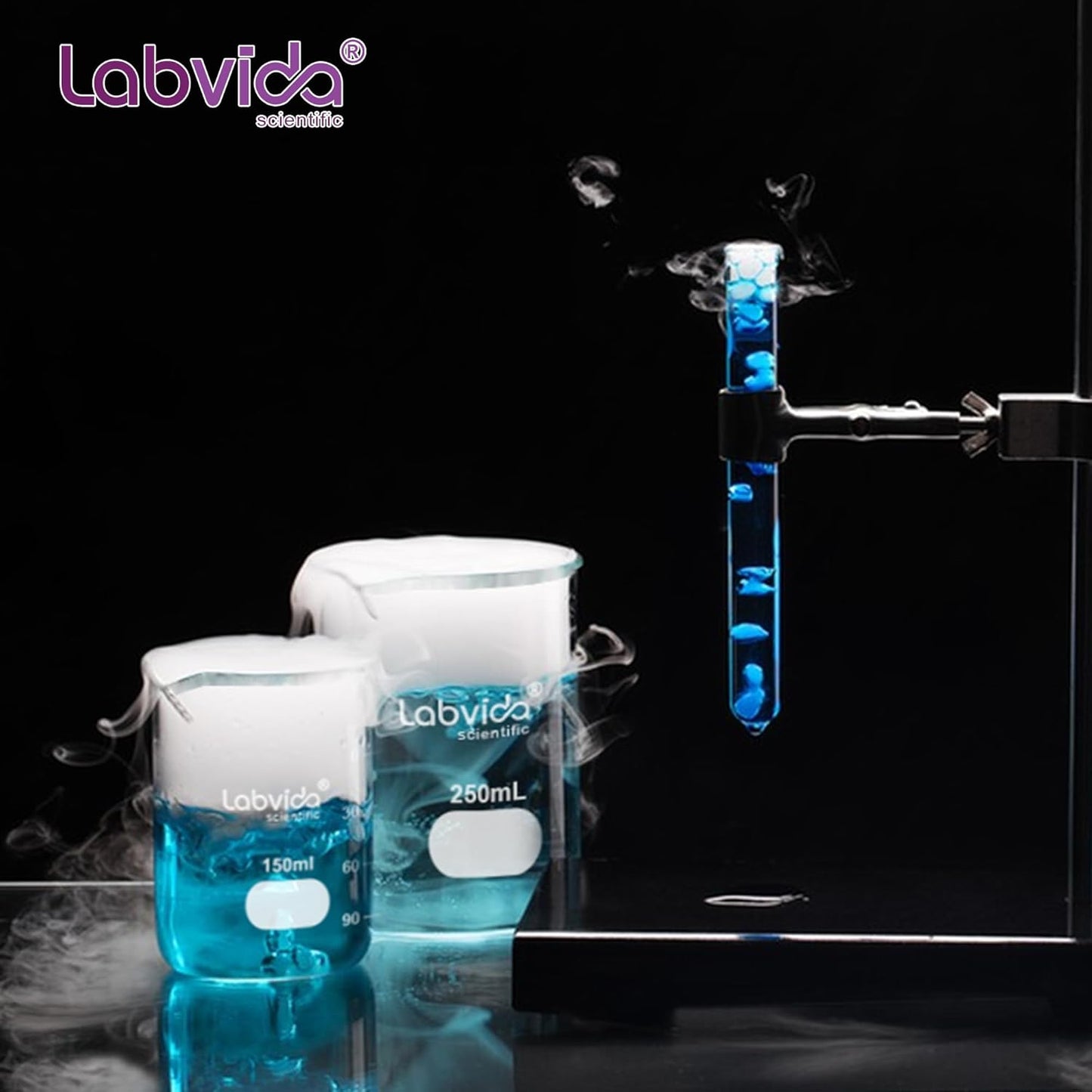 Upgrated 6 Size Low Form Glass Beaker Set, 25ml 50ml 100ml 250ml 500ml 1000ml, 3.3 Boro Glass beakers with Printed Graduation, LVA019